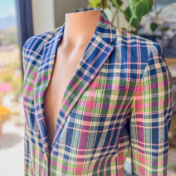 Ralph Lauren Plaid Jacket, Blue Label 100% Cotton w Shoulder Pads, Womens Size 2 - Picture 10 of 10